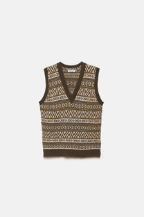 Gilet in maglia jacquard con scollo a V