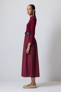 Abito midi plissettato bordeaux