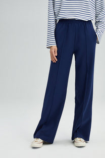 Pantaloni a vita alta a gamba larga in crêpe elasticizzato