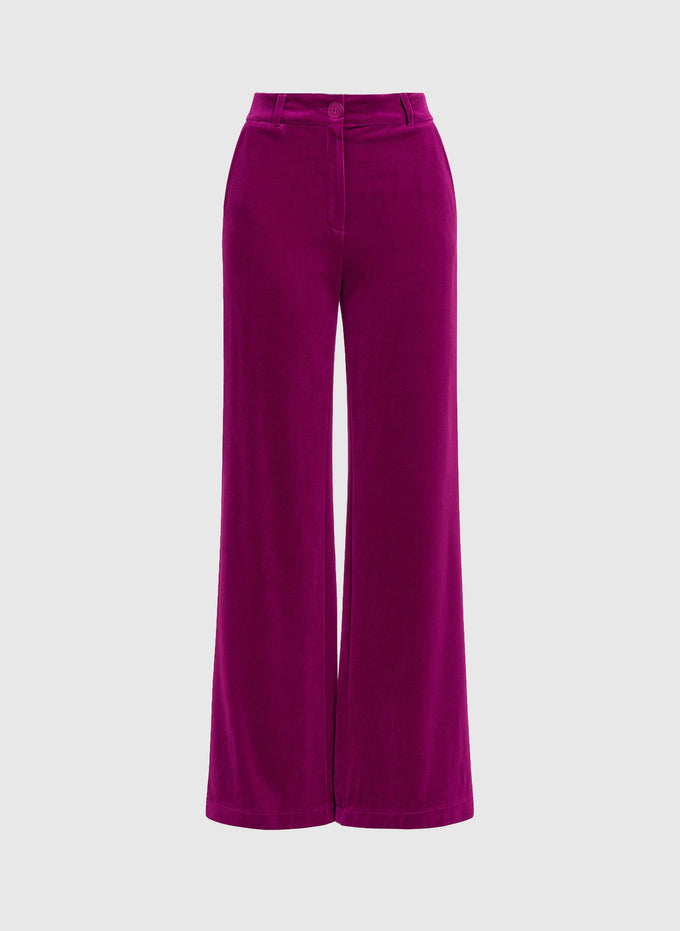 Pantaloni a zampa in velluto viola