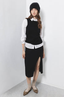 Gonna midi in maglia a costine con spacco frontale