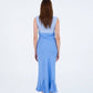 Abito midi azzurro con corpetto vichy
