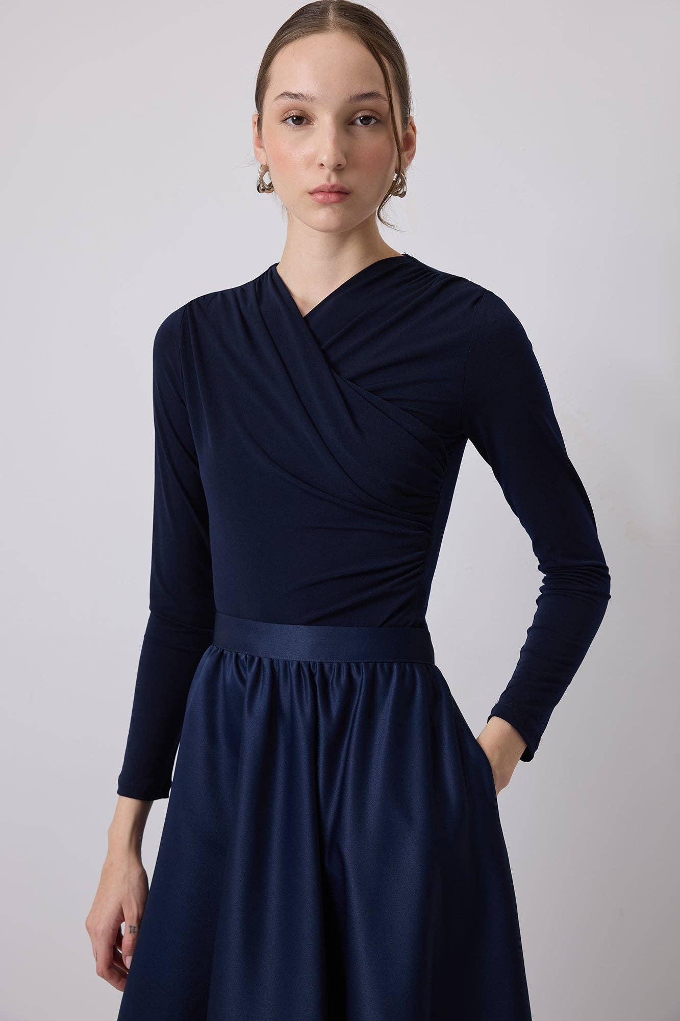 Body drappeggiato elegante blu navy
