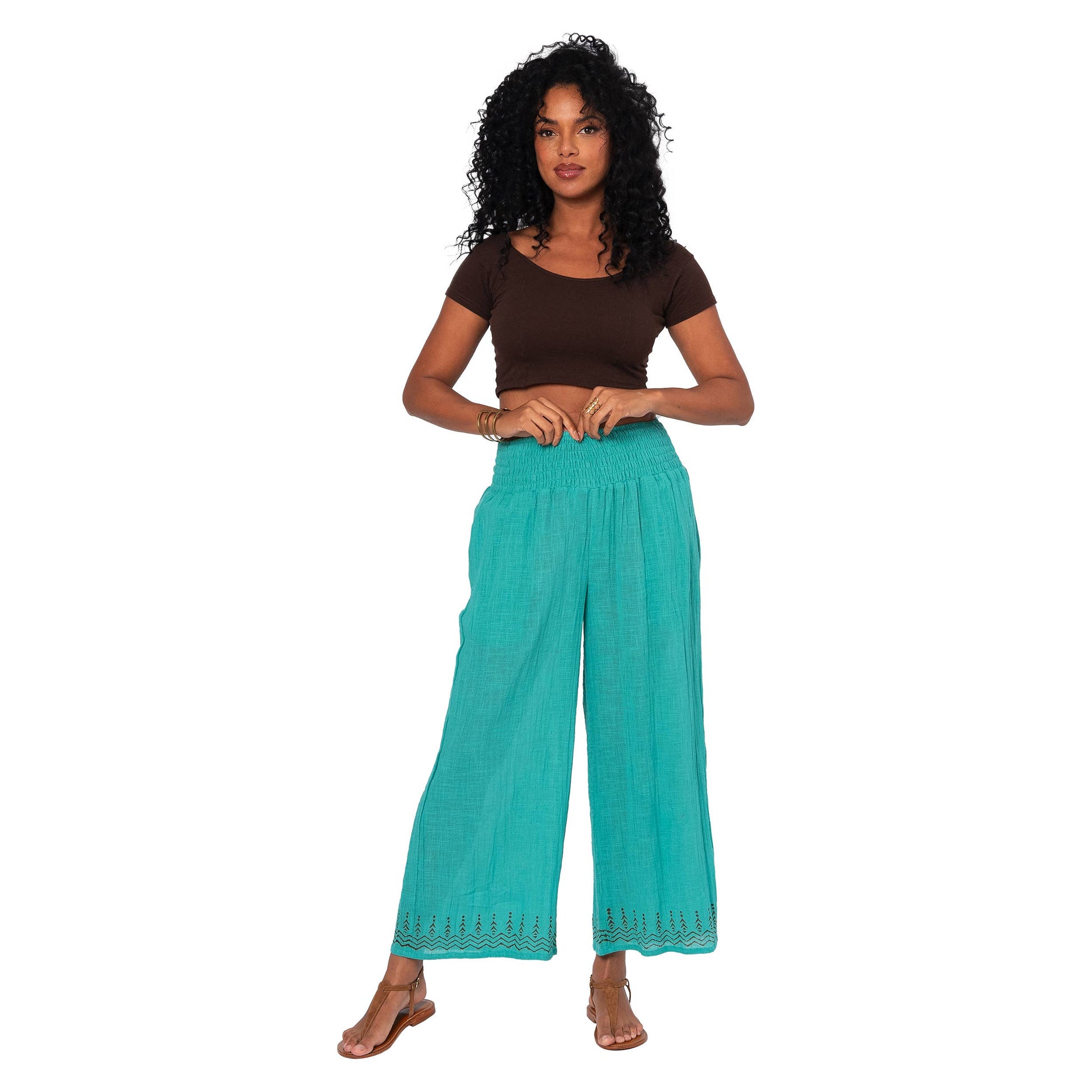 Pantaloni estivi cropped in cotone con vita elasticizzata