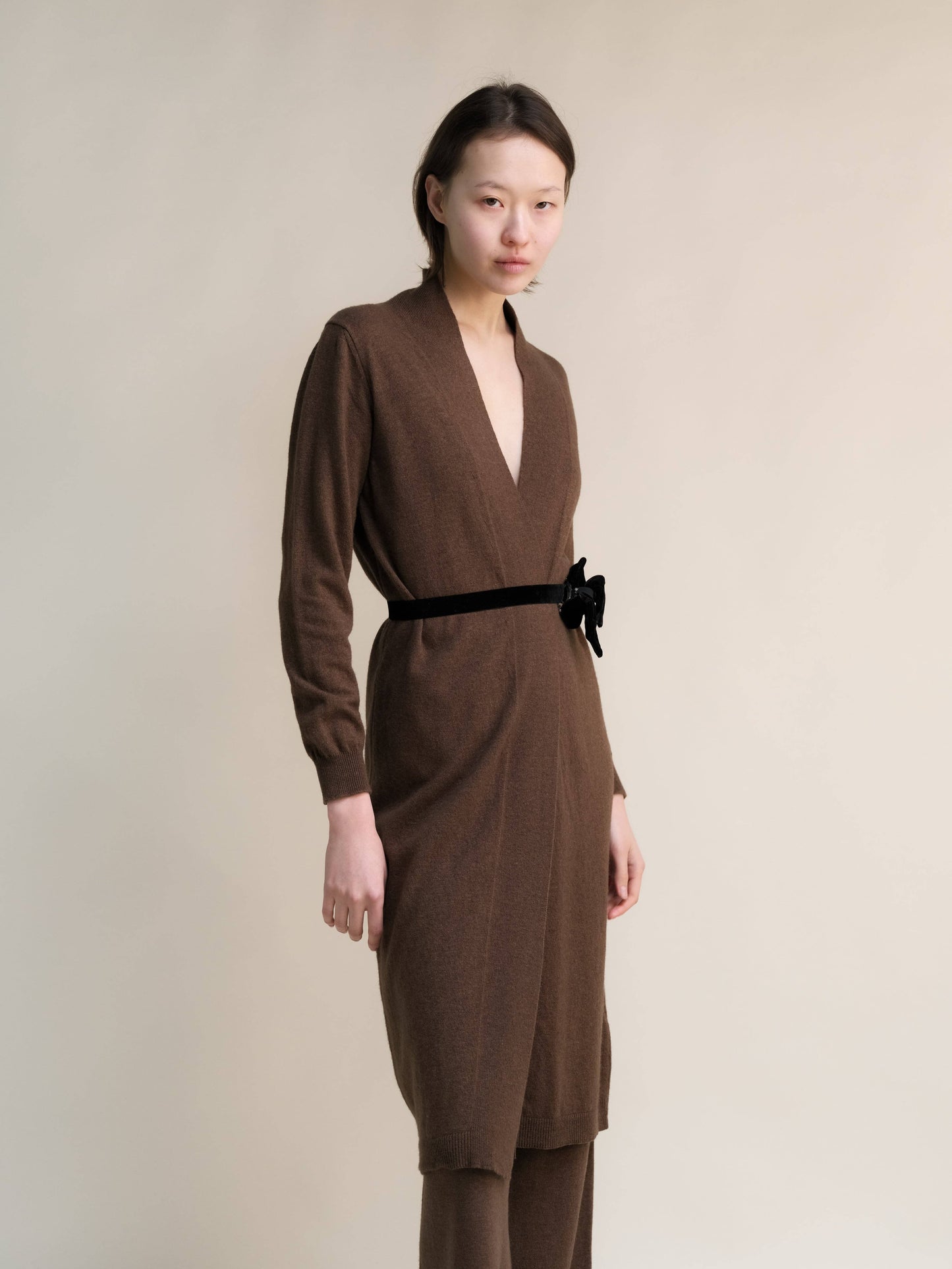 Cardigan lungo aperto in misto cashmere da donna