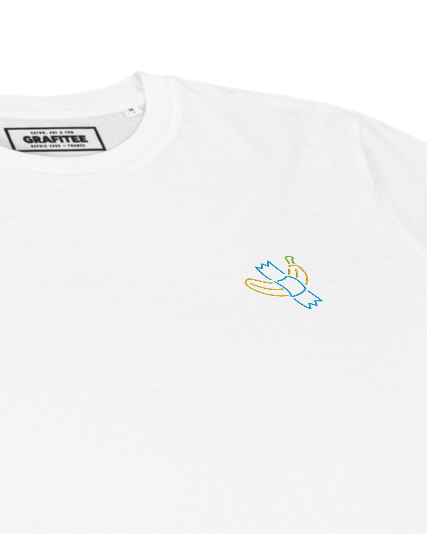 T-shirt ricamata "Don’t Touch It’s Art" in cotone biologico premium