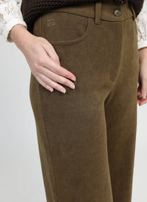 Pantaloni ampi in velluto a coste verde militare
