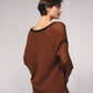 Maglione in maglia traforata con dettagli a contrasto e scollo a V