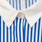 Camicia a righe blu con colletto e polsini a contrasto