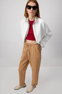Pantaloni jogger a vita alta in gabardina con coulisse