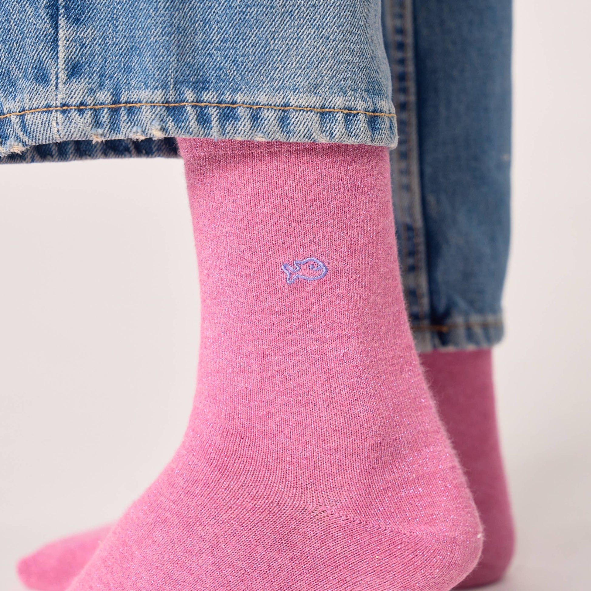Calzini glitterati in cotone pettinato rosa