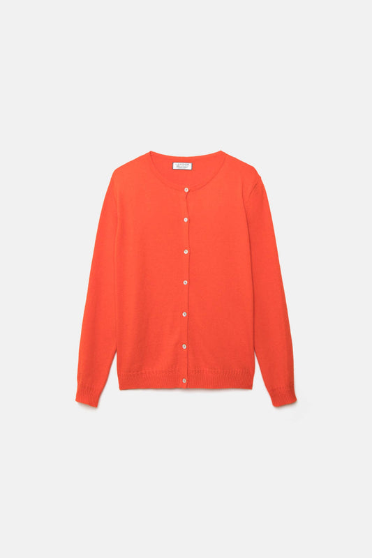 Cardigan in maglia rasata con bottoni a contrasto