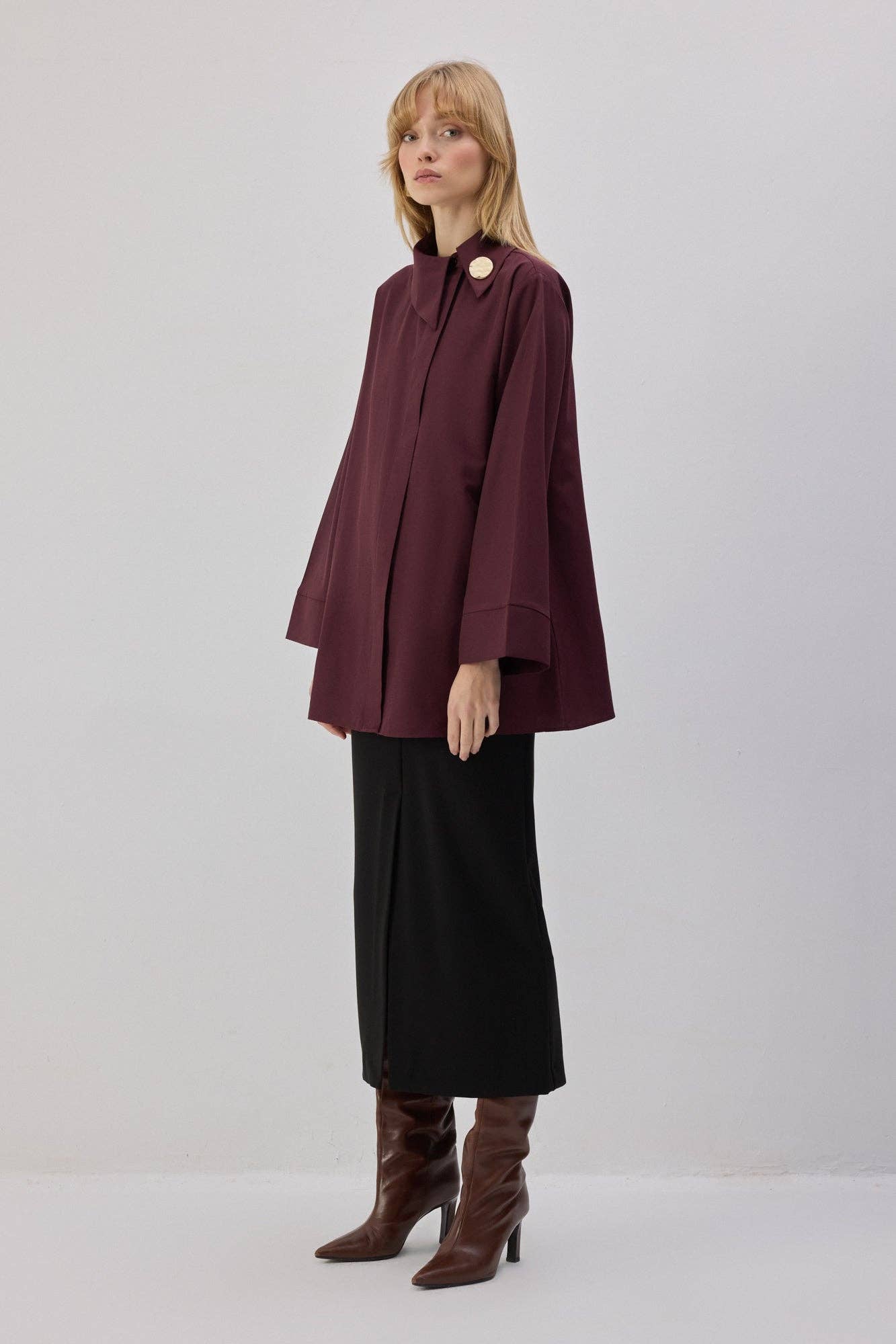 Camicia asimmetrica in popeline bordeaux