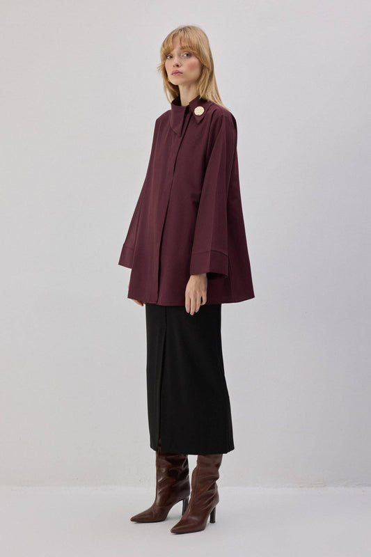 Camicia asimmetrica in popeline bordeaux