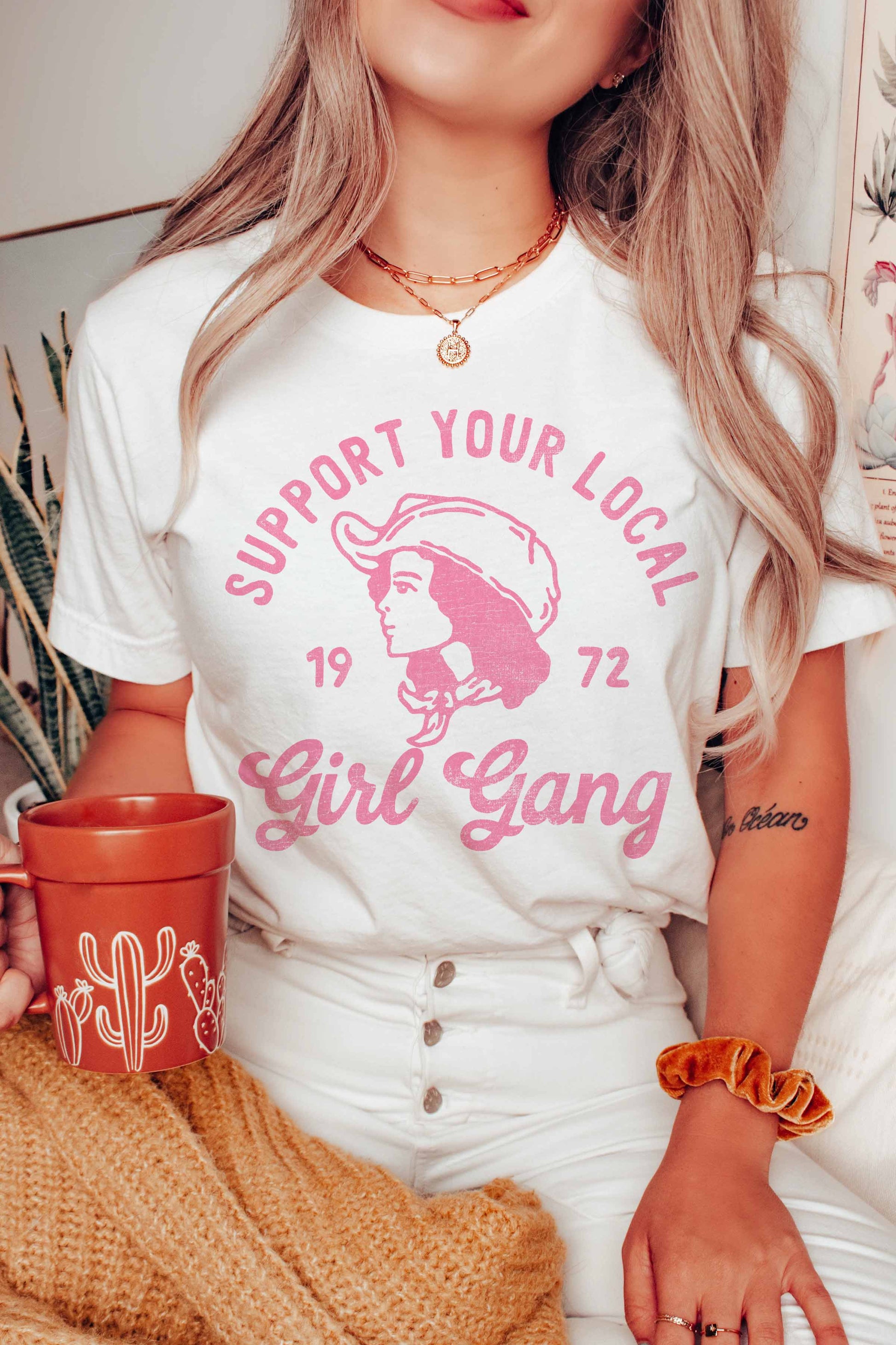 T-shirt grafica "Girl Gang" in cotone pettinato