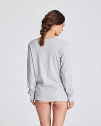 Maglia Henley a Costine in Cotone Biologico Grigio Chiaro Mélange