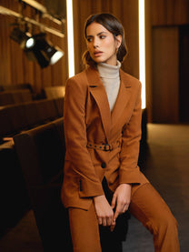 Blazer con cintura in velluto a coste