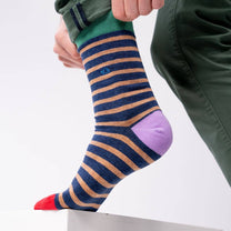 Calzini a righe larghe in cotone pettinato navy e beige