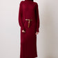 Abito lungo in maglia con cintura in vita color bordeaux