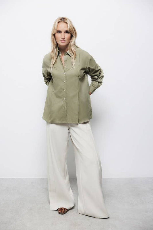 Camicia donna in cotone con pieghe frontali