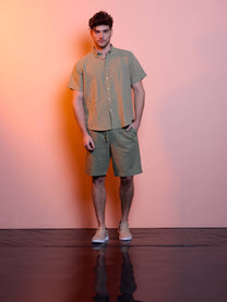Camicia button-down in lino e cotone a maniche corte