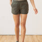 Shorts track Luca a righe oliva in lino e cotone