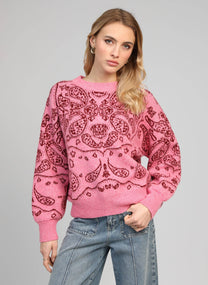 Maglione oversize jacquard bandana rosa caramella