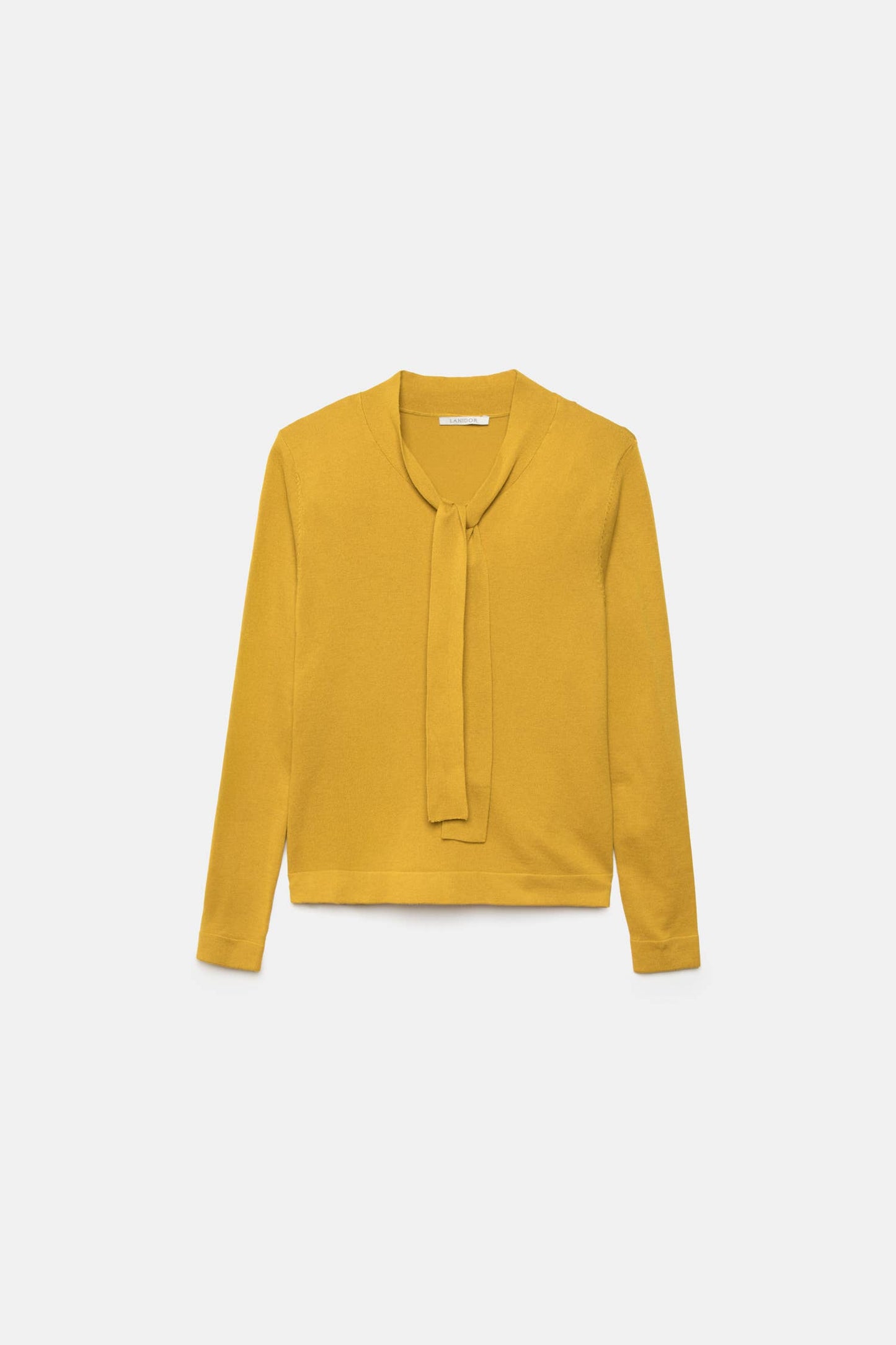 Maglione in maglia rasata con scollo a V e fiocco