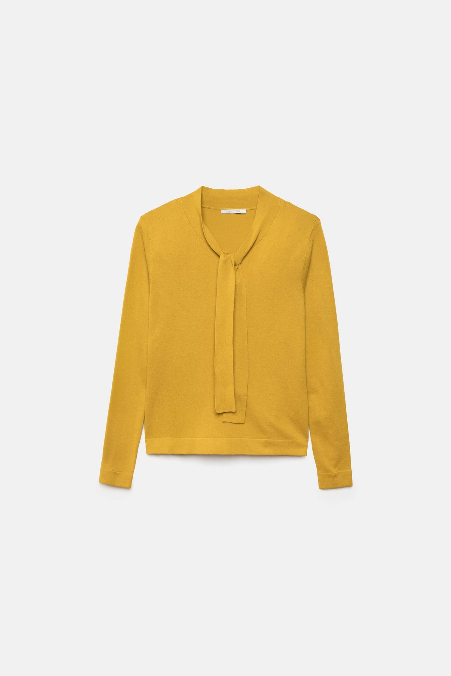 Maglione in maglia rasata con scollo a V e fiocco