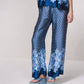 Pantaloni ampi in raso stampato blu