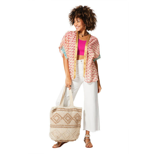 Kimono estivo boho in cotone a maniche corte