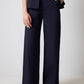 Completo donna in cotone blu navy con gilet con cintura e pantaloni palazzo