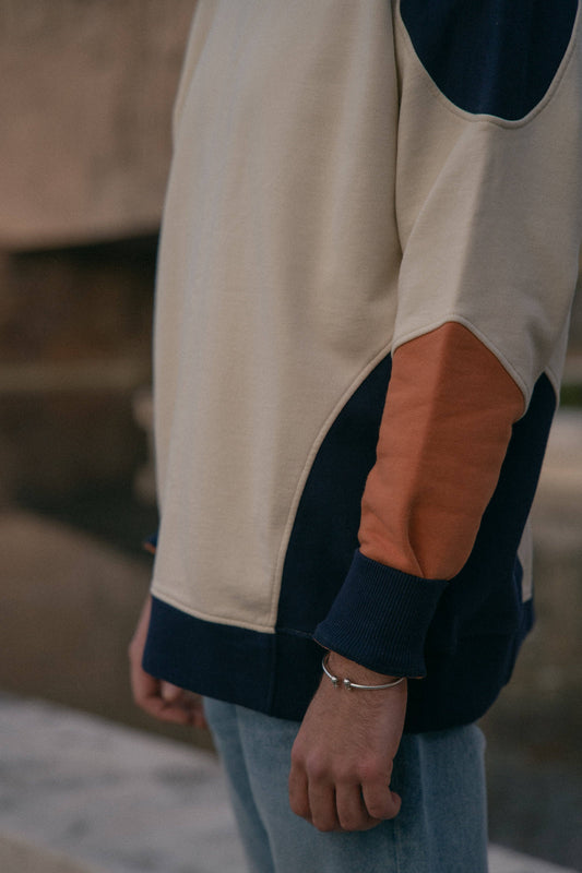 Felpa girocollo in cotone biologico color block