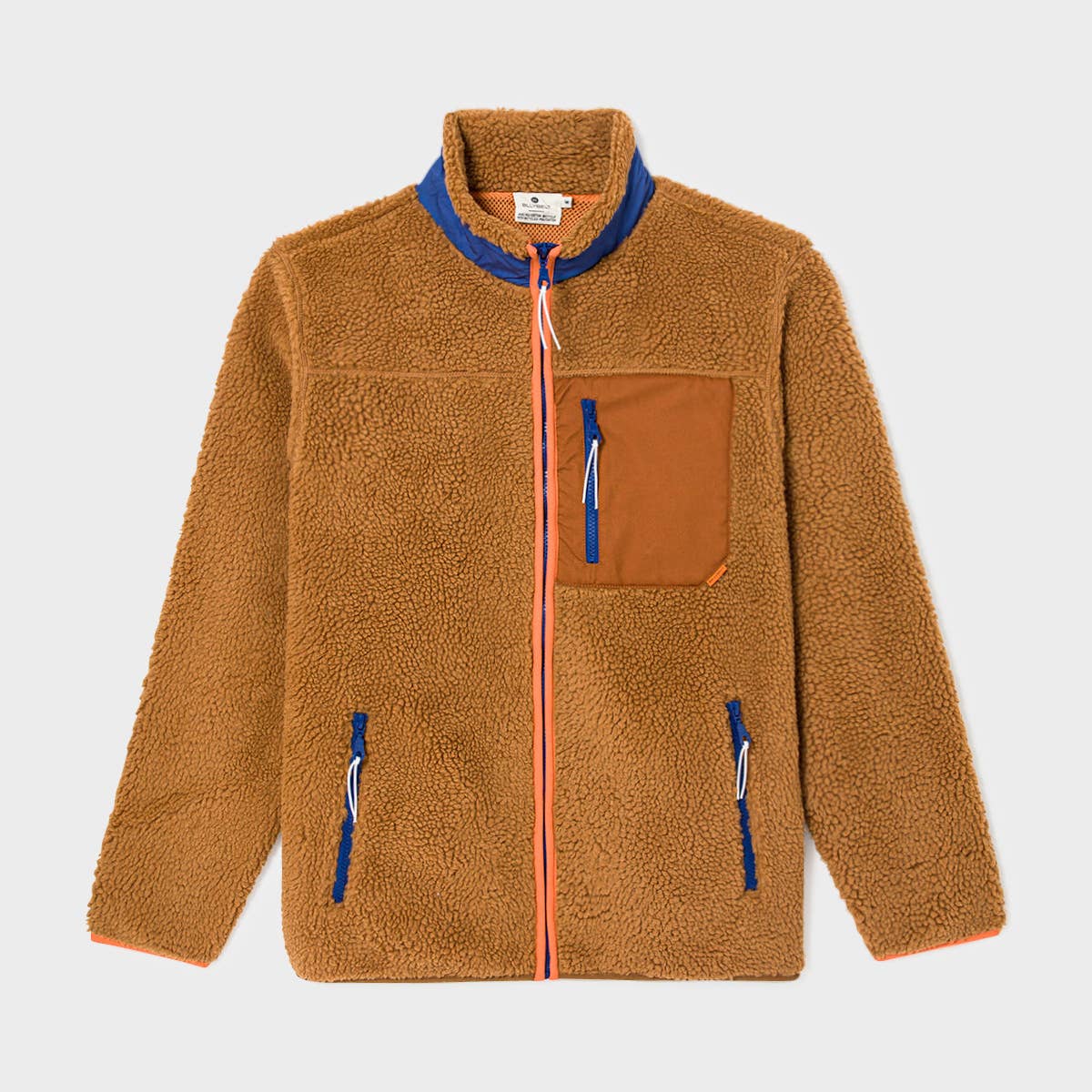 Giacca sherpa unisex cammello con zip e dettagli a contrasto