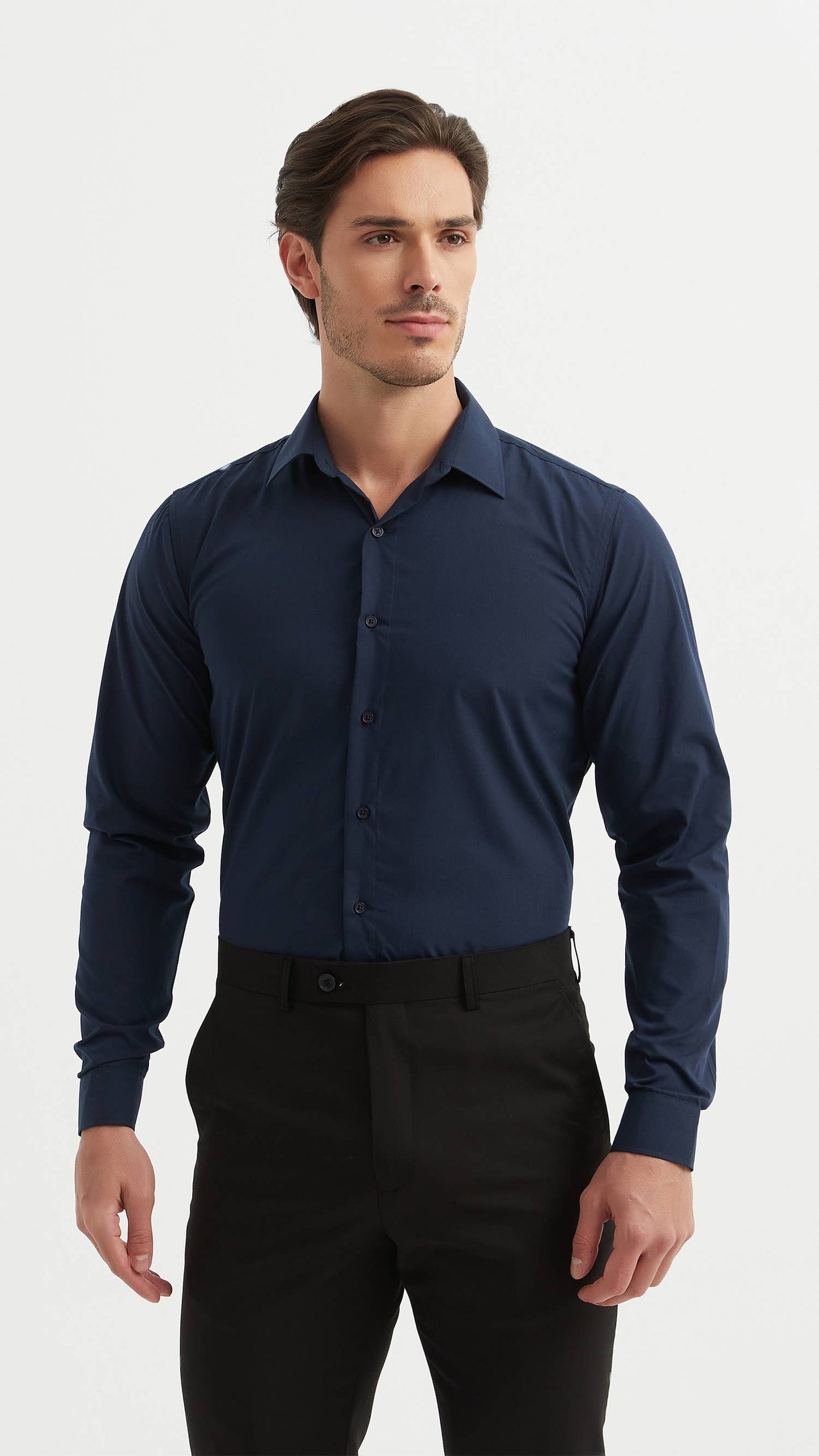Camicia blu navy comoda no stiro