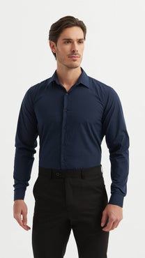 Camicia blu navy comoda no stiro