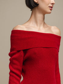 Maglione in maglia off-shoulder a coste
