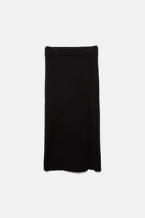 Gonna midi in maglia a costine con spacco frontale