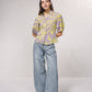 Blusa floreale con colletto e maniche corte