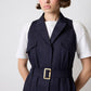 Completo donna in cotone blu navy con gilet con cintura e pantaloni palazzo