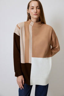 Tunica in maglia color block con collo alto