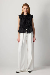 Gilet utility nero con coulisse in vita in misto cotone