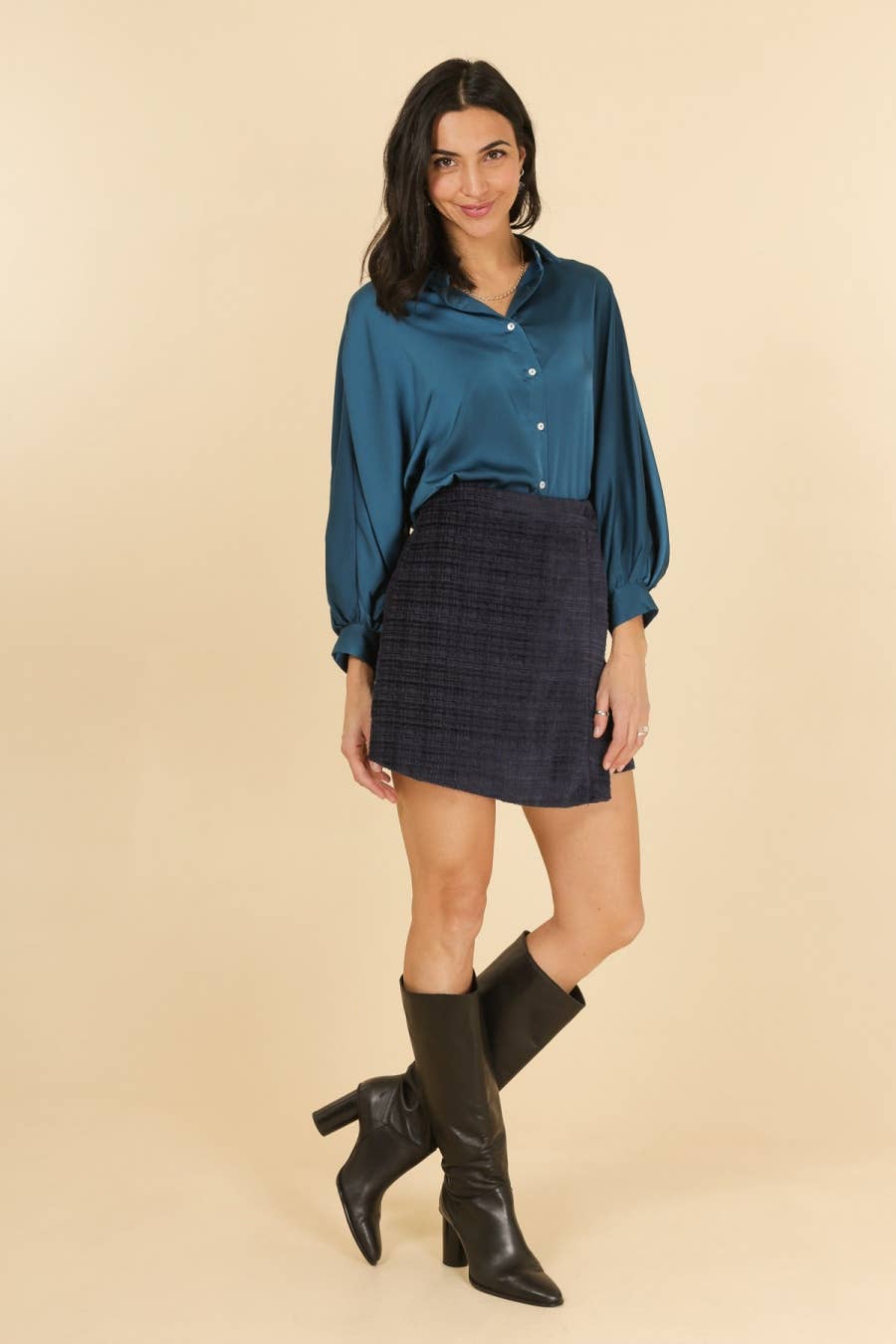 Shorts gonna Salomé a vita alta con zip invisibile