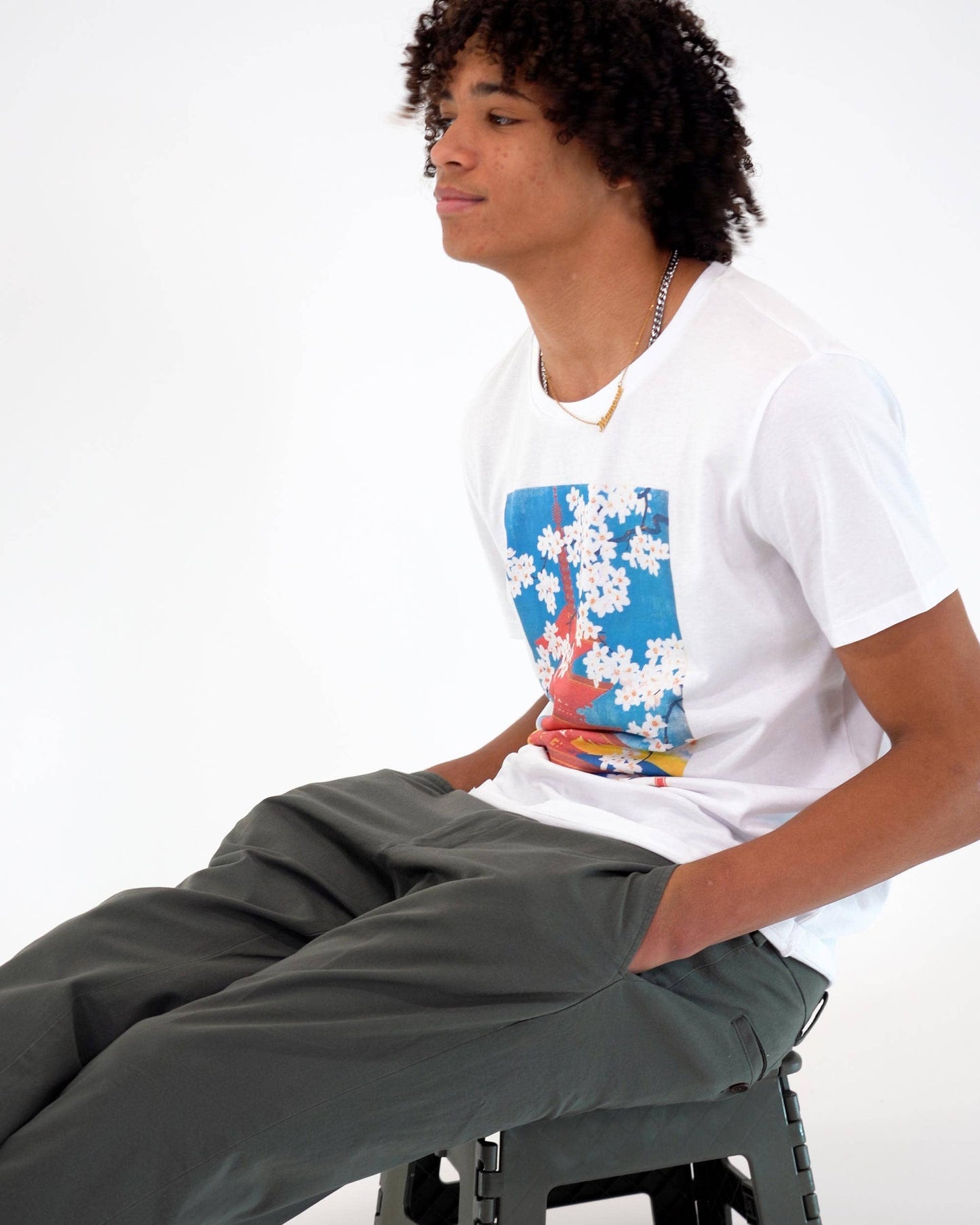 T-shirt grafica pagoda giapponese in cotone biologico