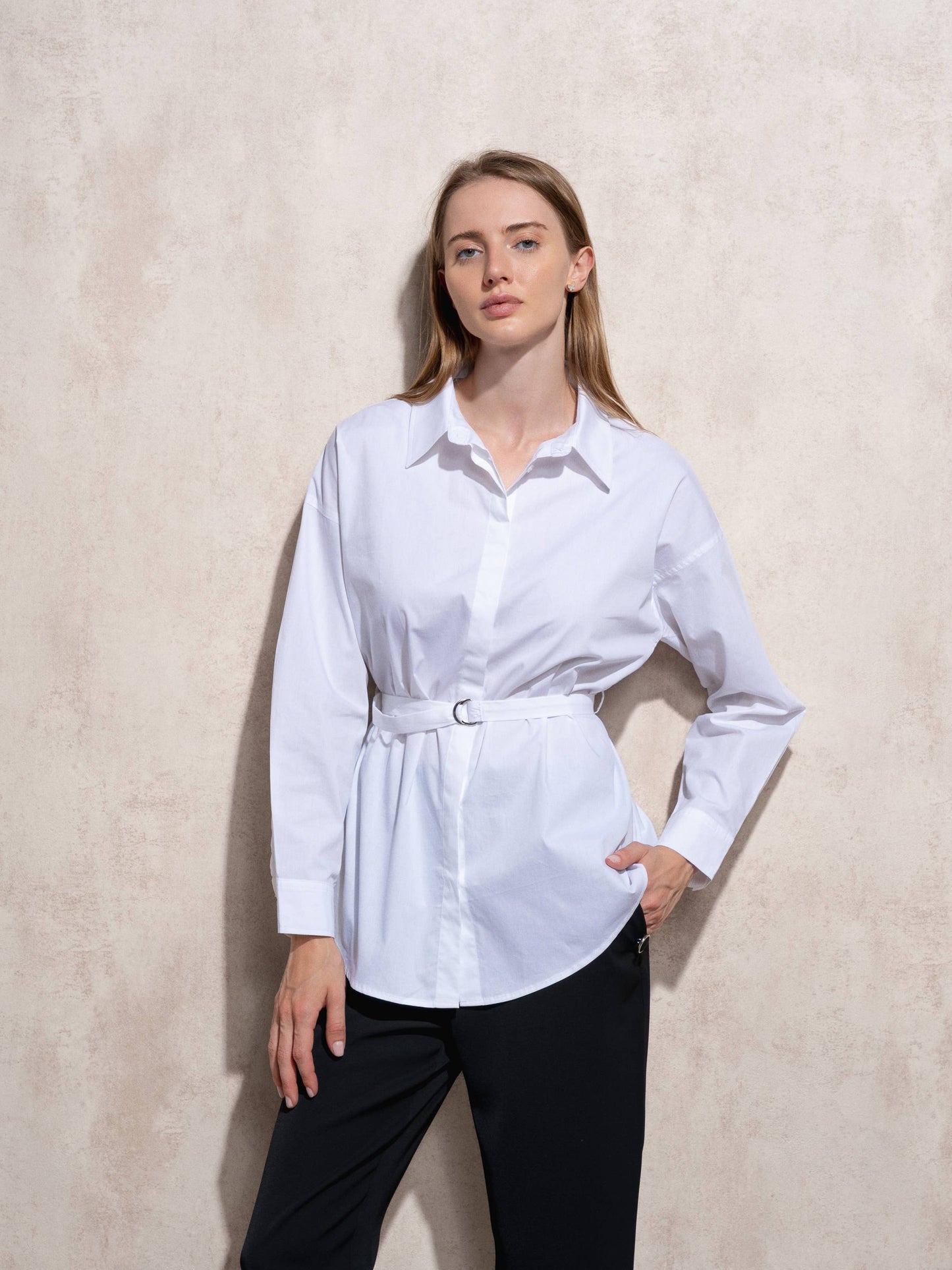 Tunica camicia in cotone con cintura