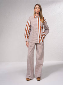 Tunica a righe in cotone con colletto a camicia
