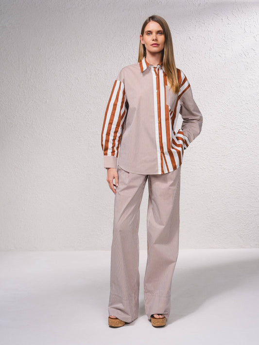Tunica a righe in cotone con colletto a camicia