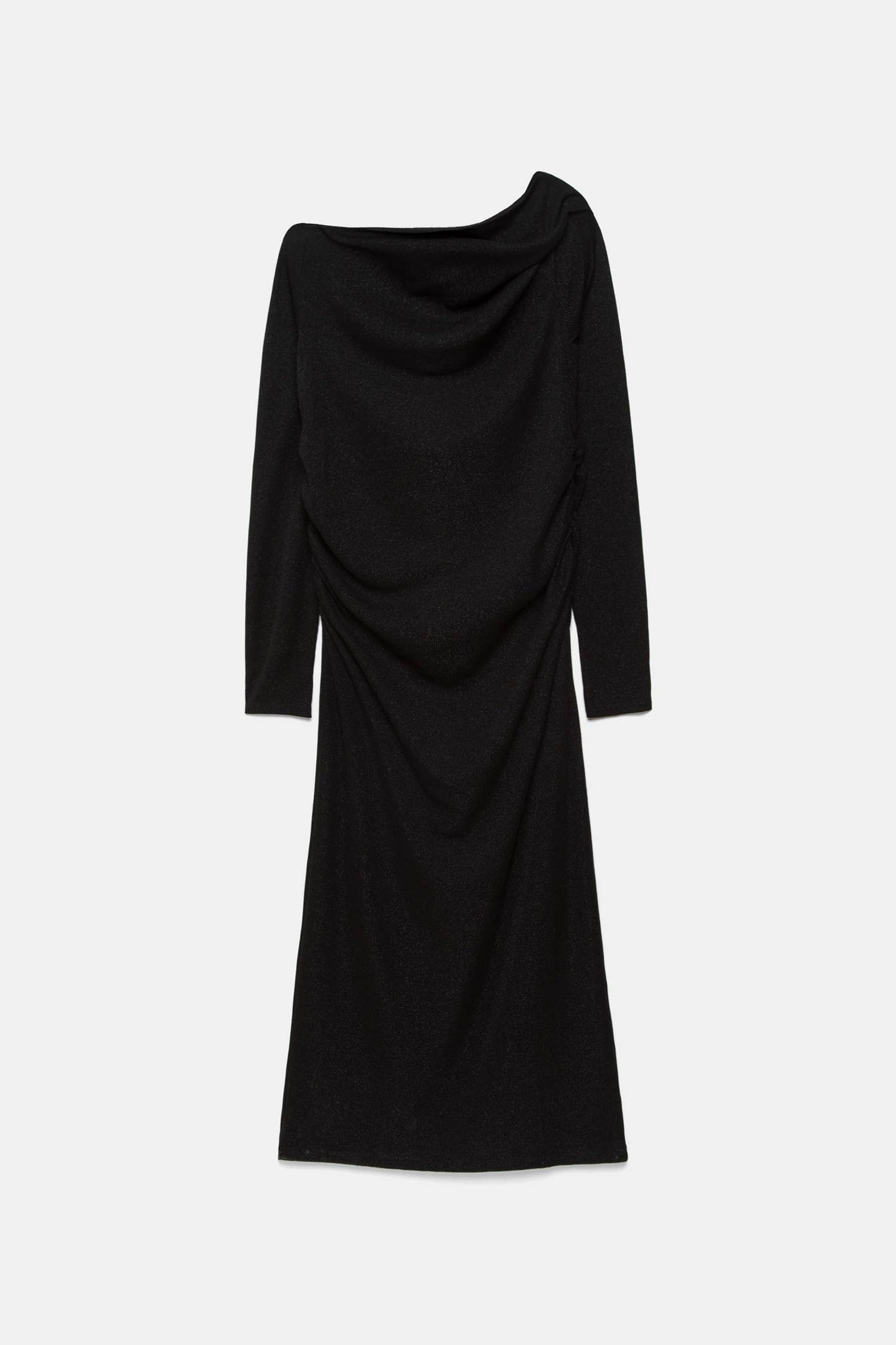 Abito lungo monospalla con scollo drappeggiato