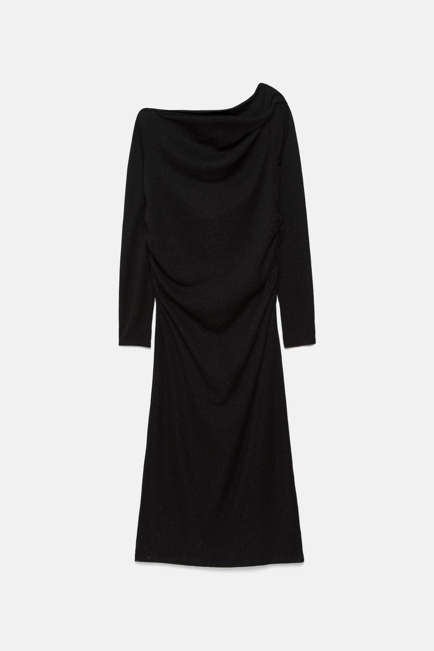 Abito lungo monospalla con scollo drappeggiato