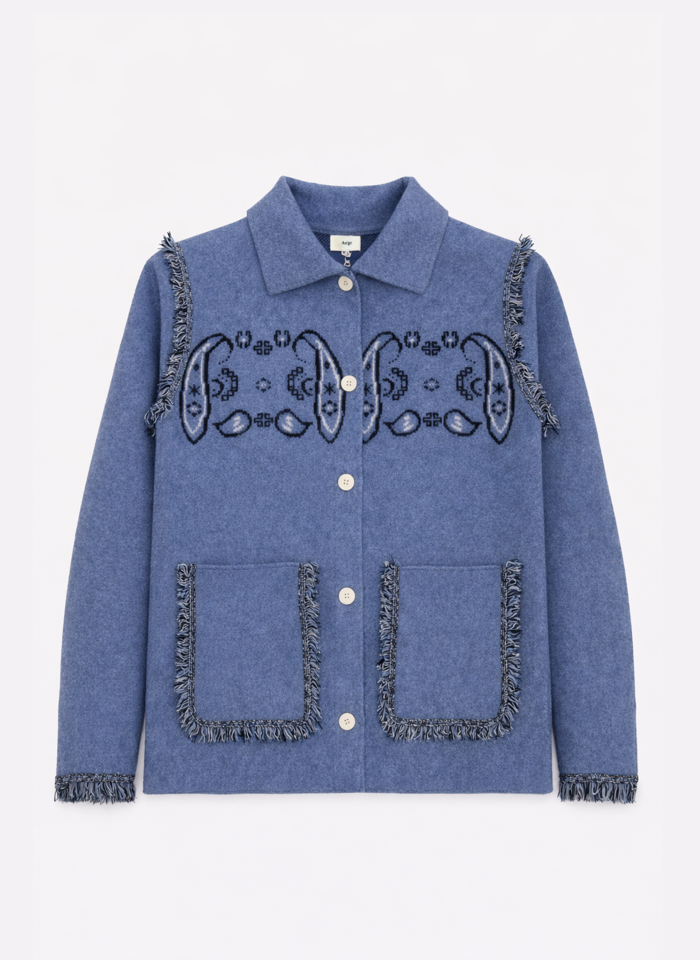Gilet Nisani color cielo con frange e stampa bandana